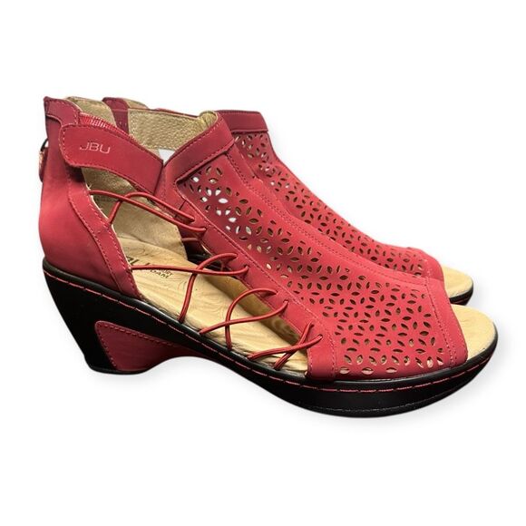 JBU BY JAMBU Women’s Red Cutout Nelly Memory Foam Wedge Sandals Size 9.5 - Picture 2 of 10